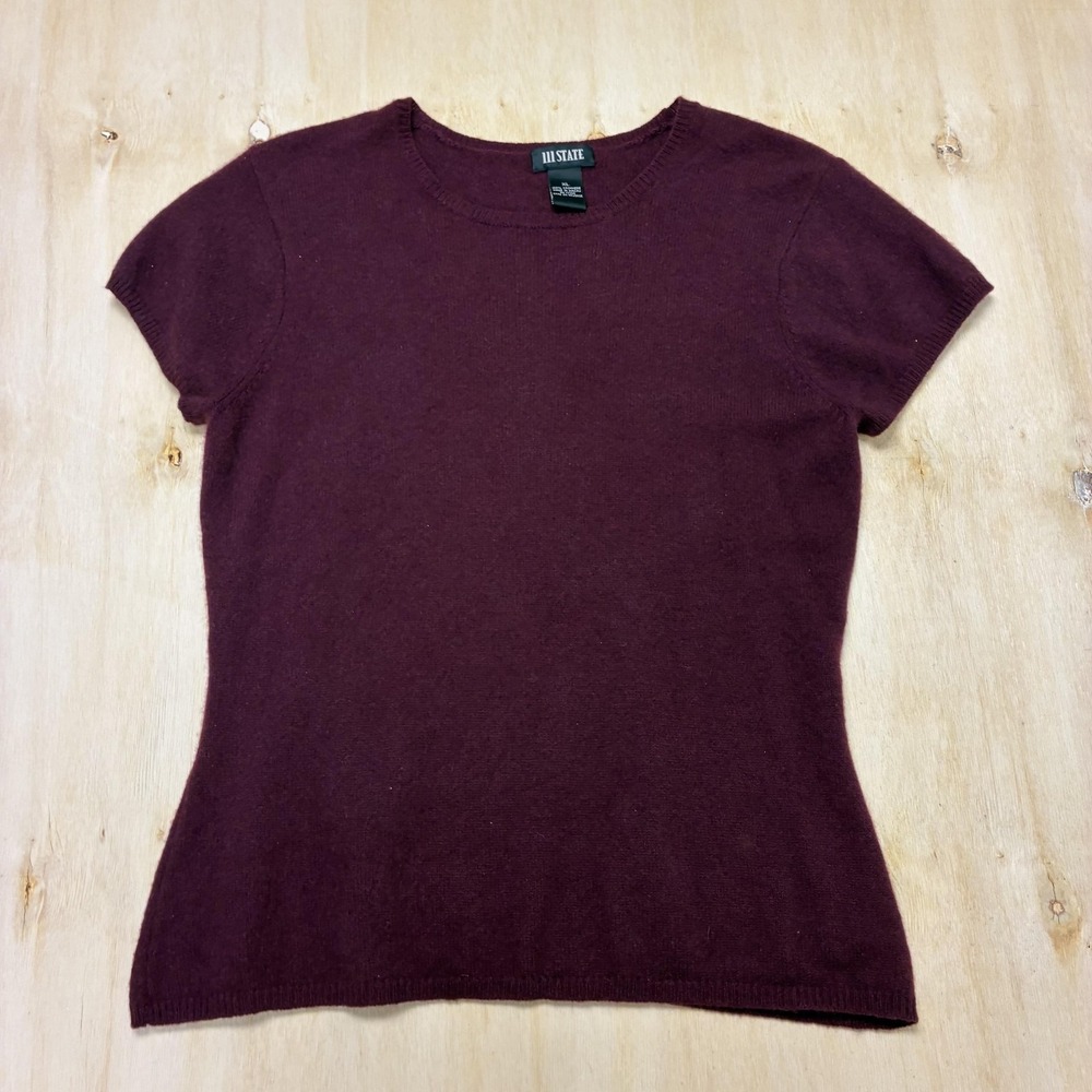 111 State Sweater Womens XL Burgundy Cashmere Short Sleeve Crew Neck Pullover